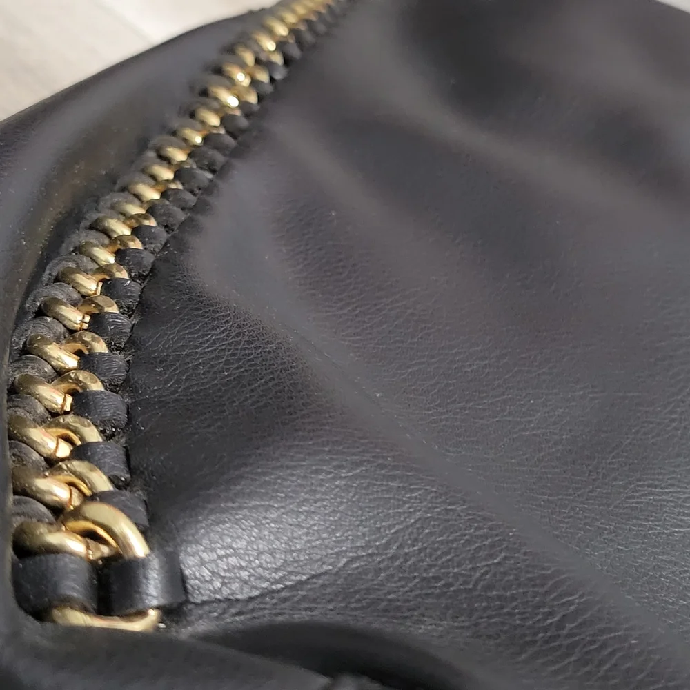 Bebe Colette Triple Entry Black Hobo Bag/Satchel Gold Chainlink Hobo Bag